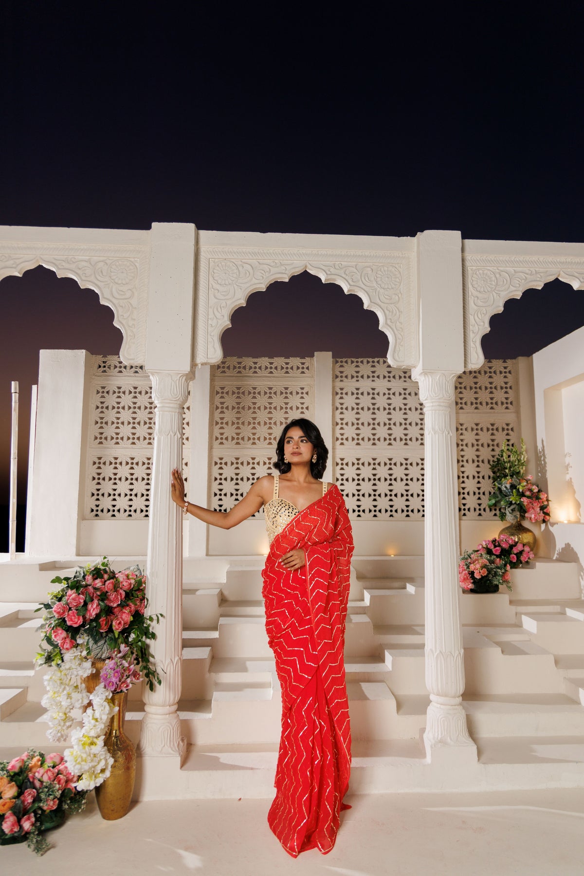 Red Georgette Gota Saree