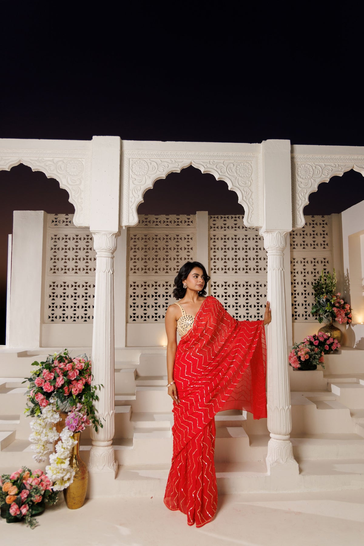 Red Georgette Gota Saree