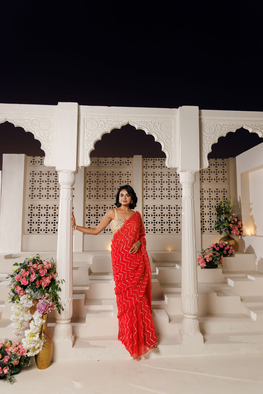 Red Georgette Gota Saree