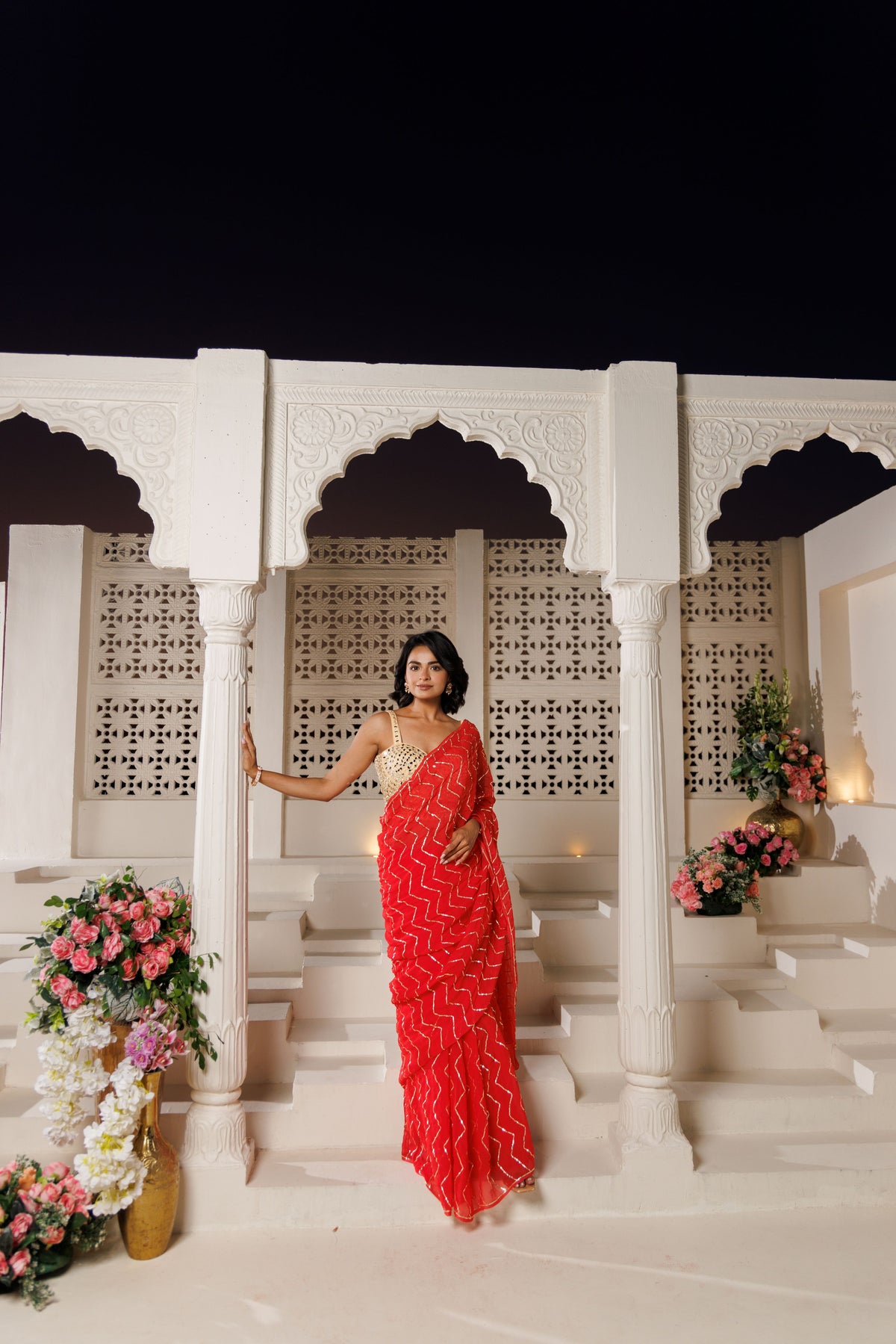 Red Georgette Gota Saree