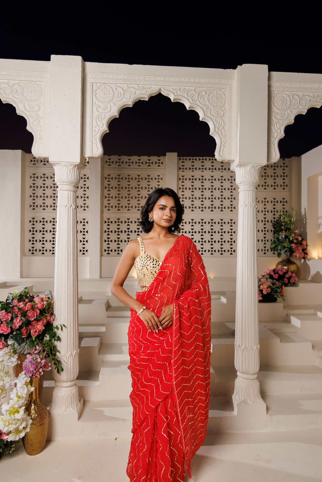 Red Georgette Gota Saree