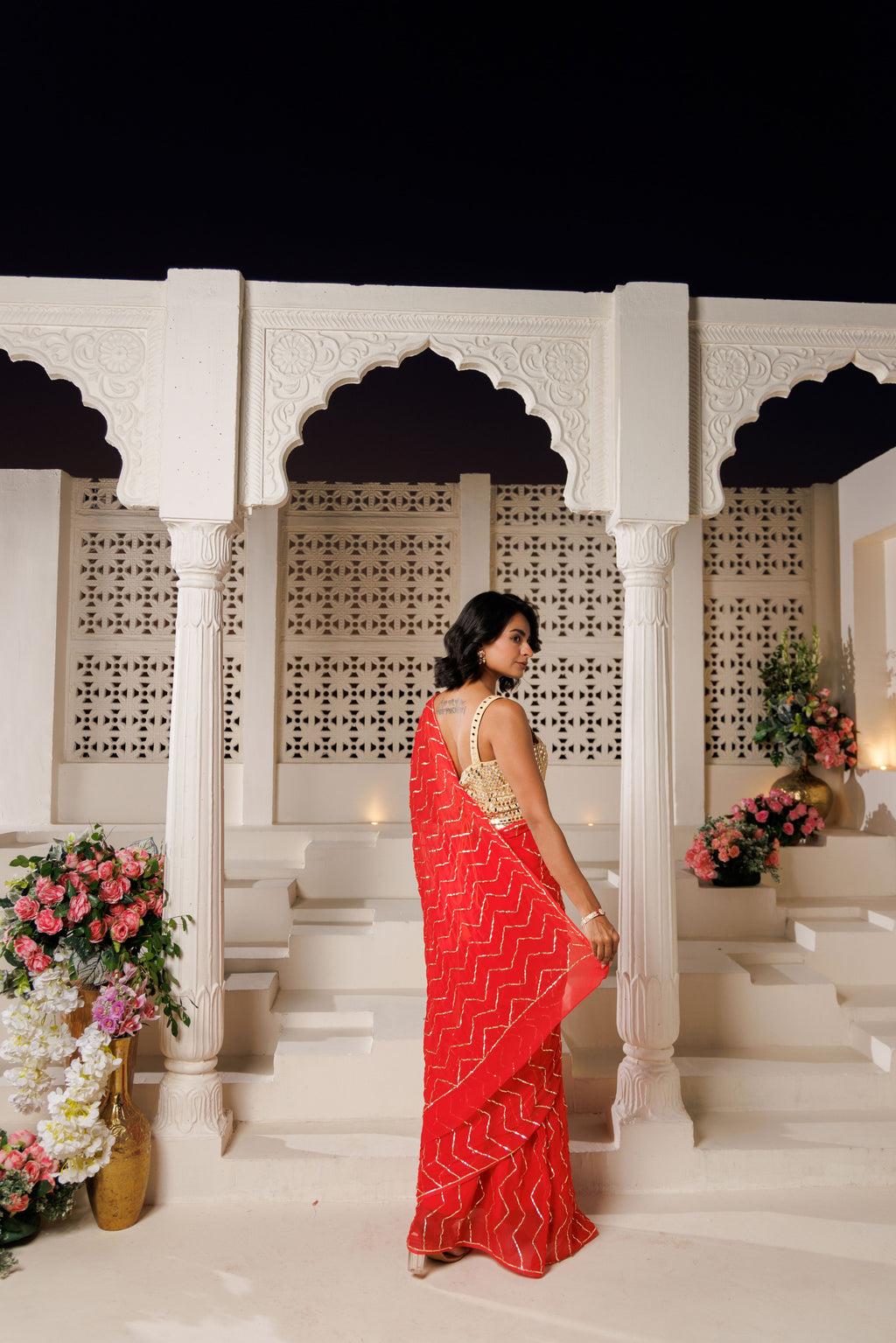 Red Georgette Gota Saree