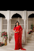 Red Hand Embroidered Chiffon Saree