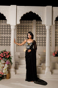Black Chiffon Mukaish Saree