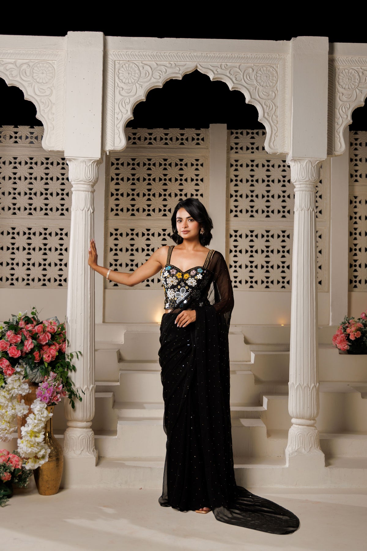 Black Chiffon Mukaish Saree