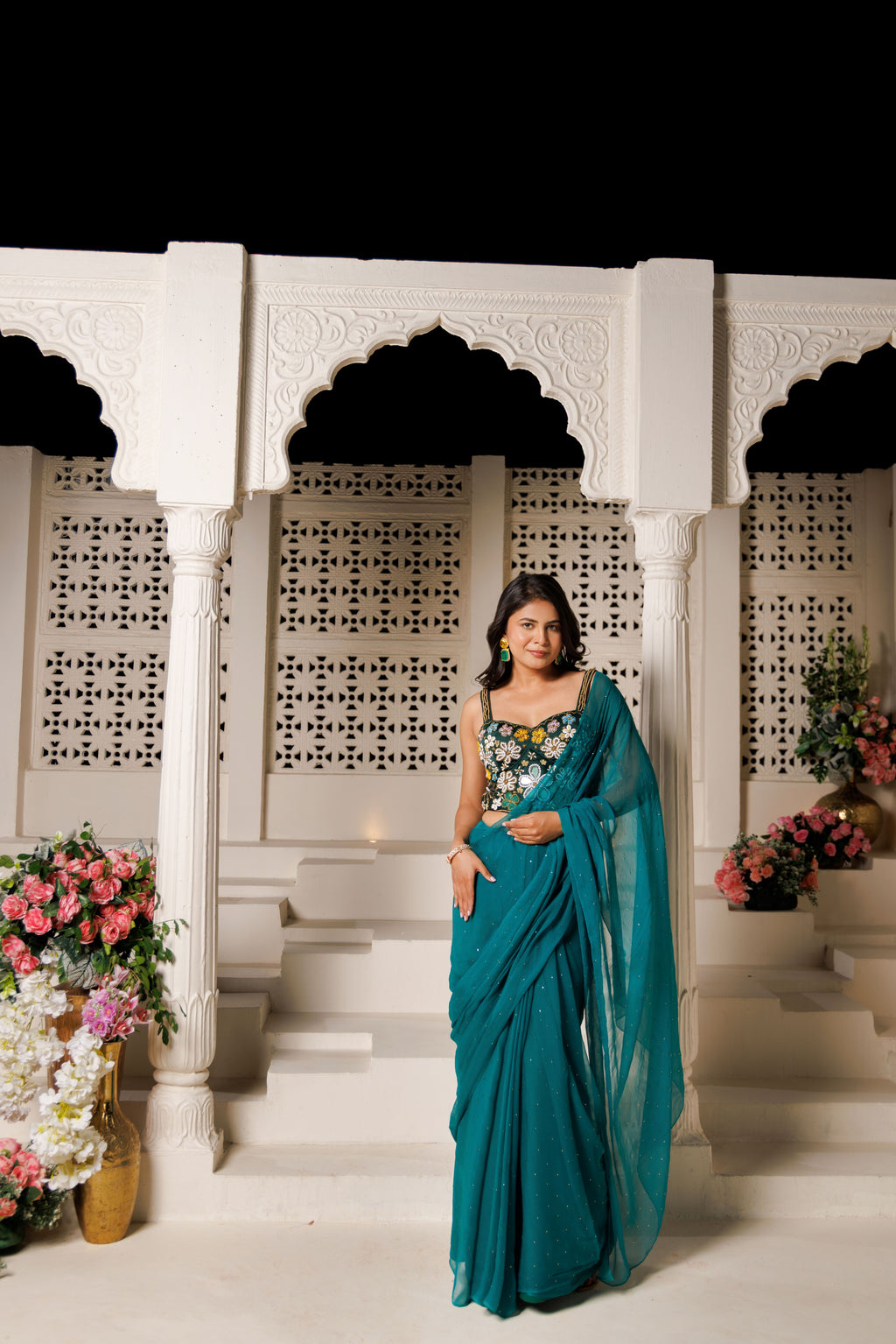 Green Chiffon Mukaish Saree