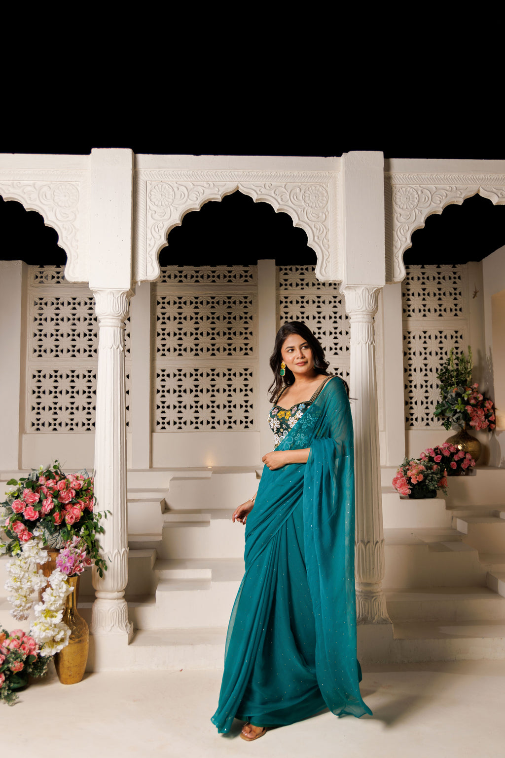Green Chiffon Mukaish Saree