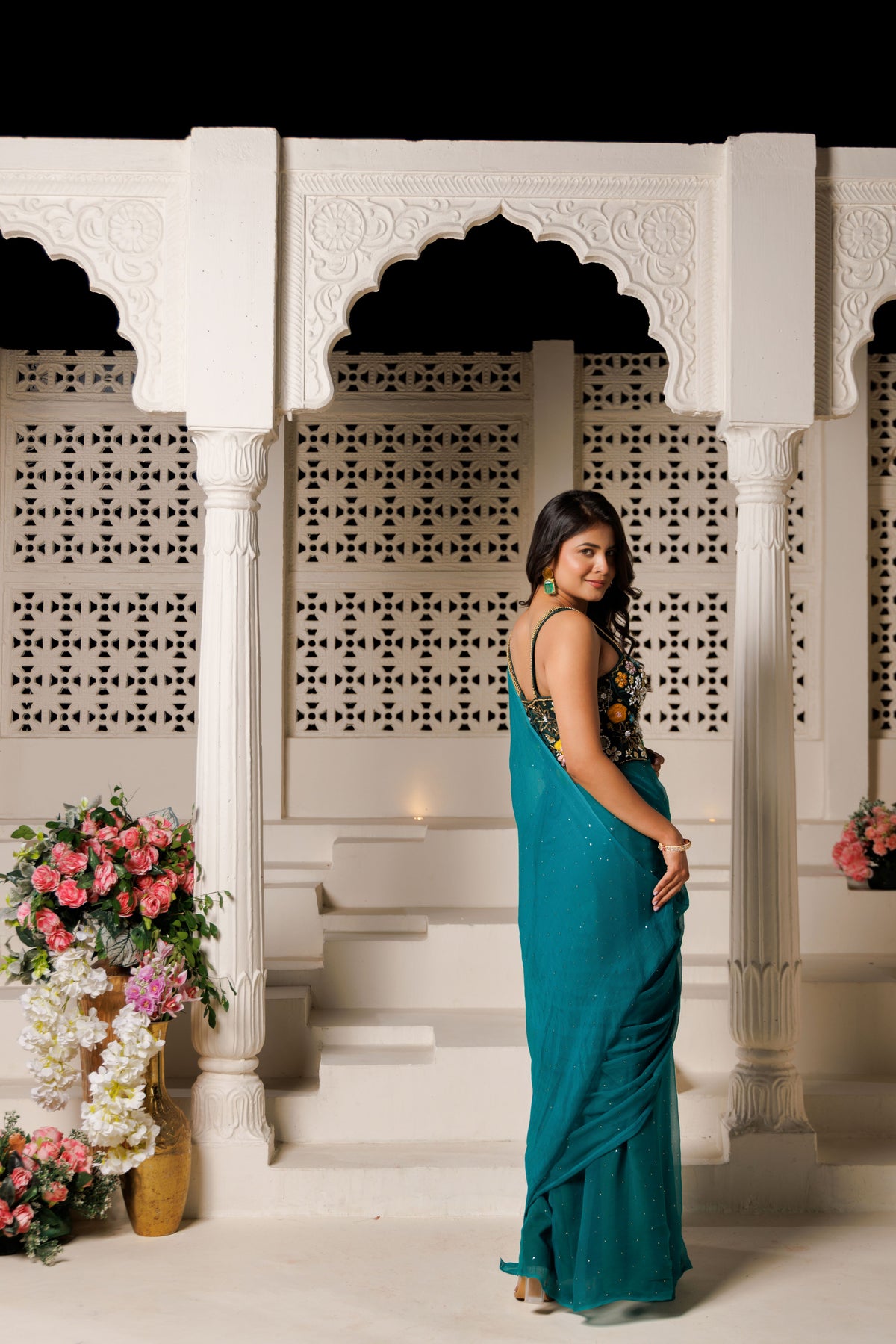 Green Chiffon Mukaish Saree