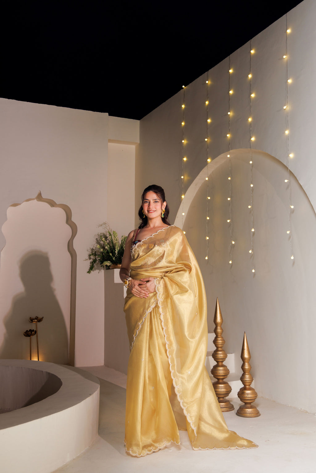 Tissue Art Saree with Pearl Work
