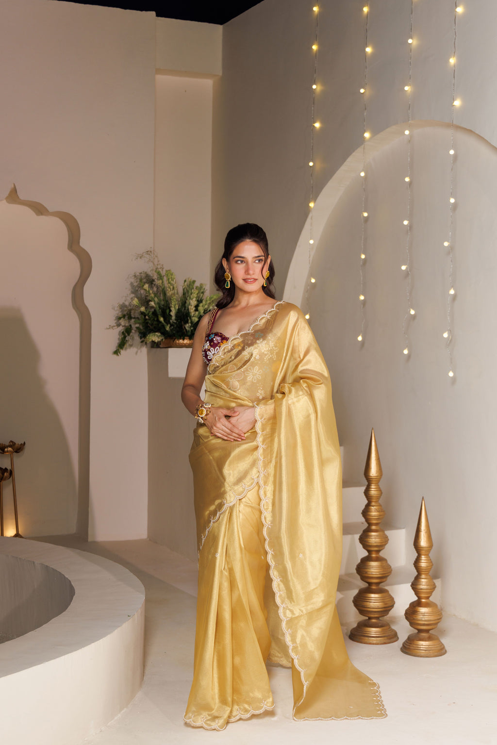 Tissue Art Saree with Pearl Work