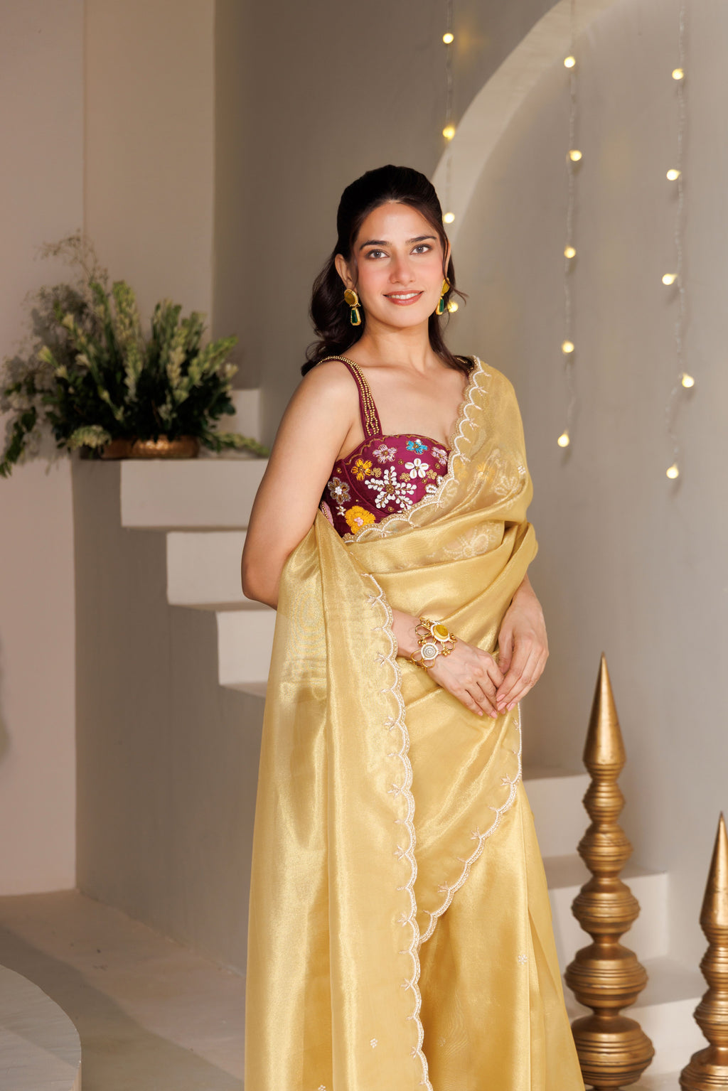Tissue Art Saree with Pearl Work