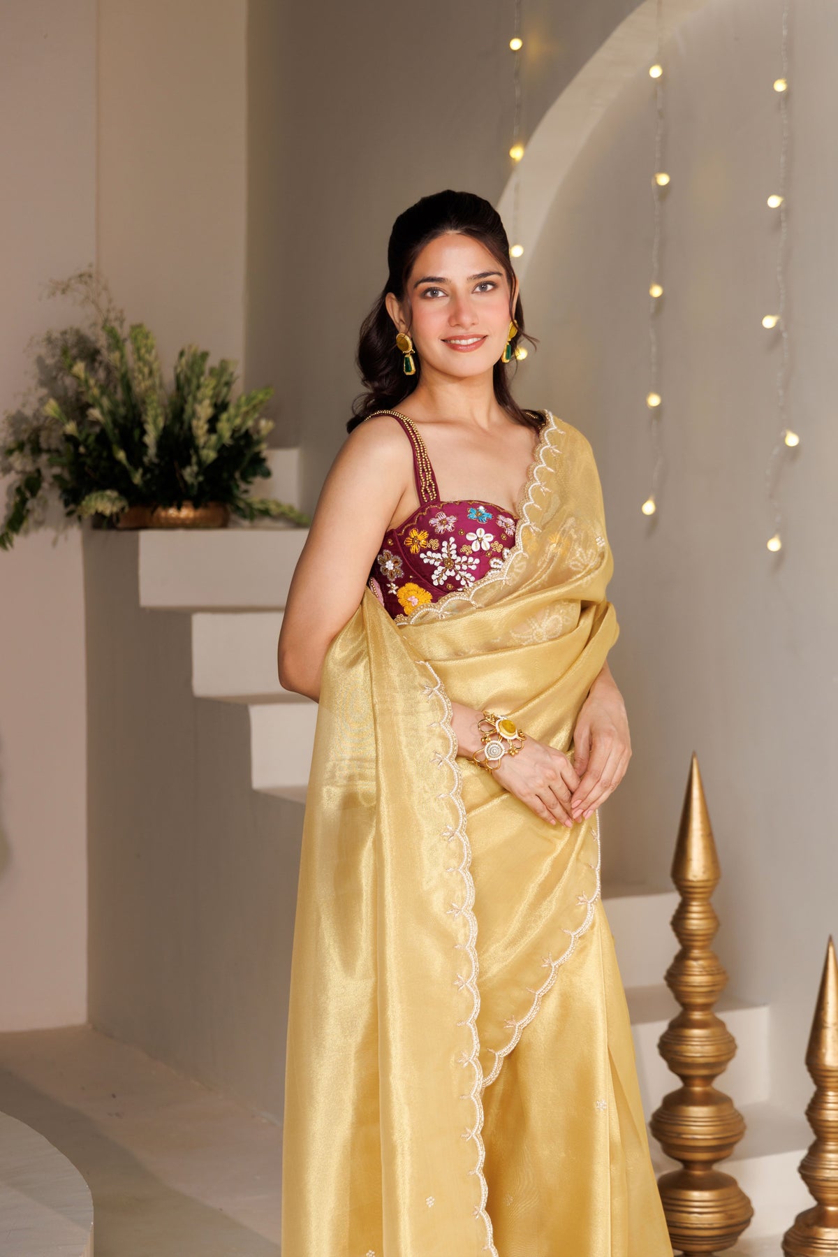Tissue Art Saree with Pearl Work