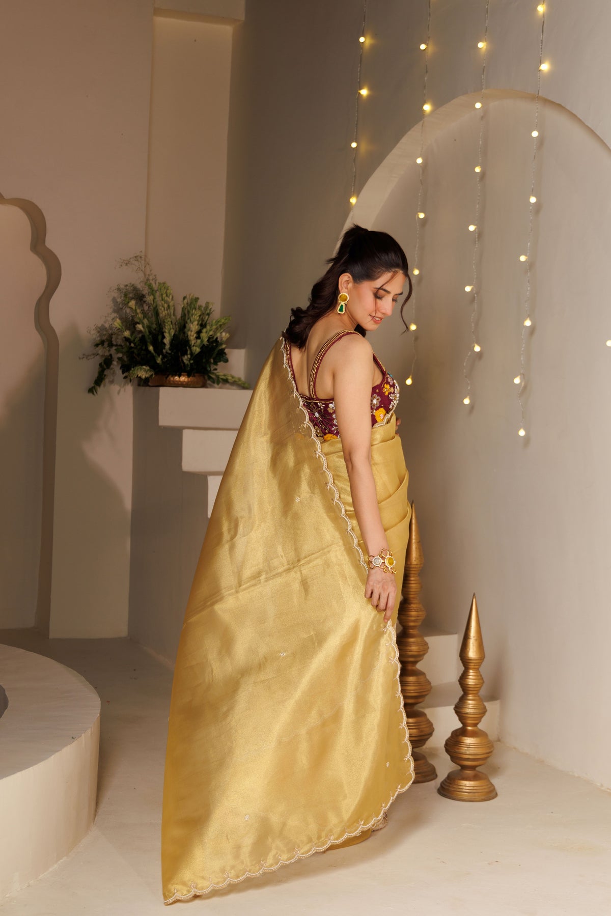 Tissue Art Saree with Pearl Work