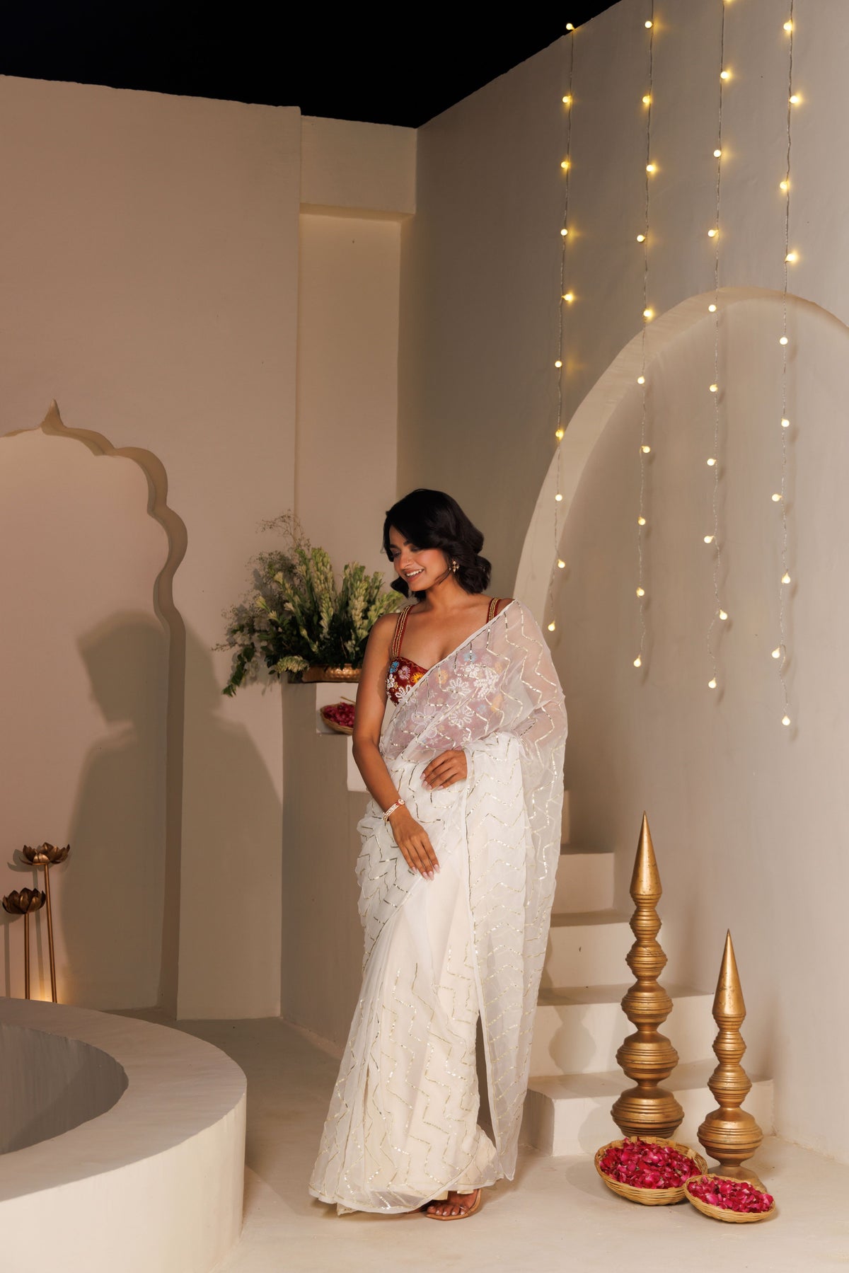 White Georgette Gota Saree