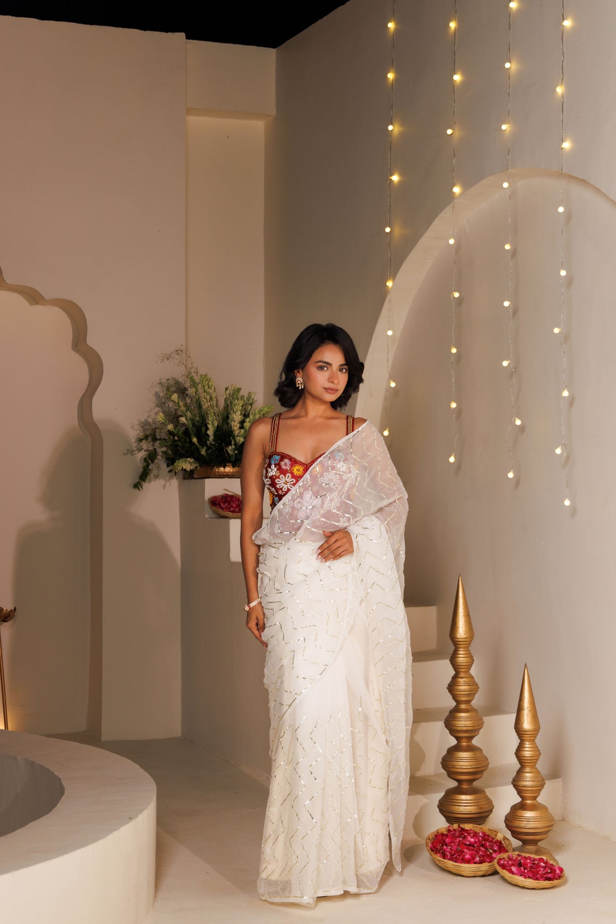 White Georgette Gota Saree