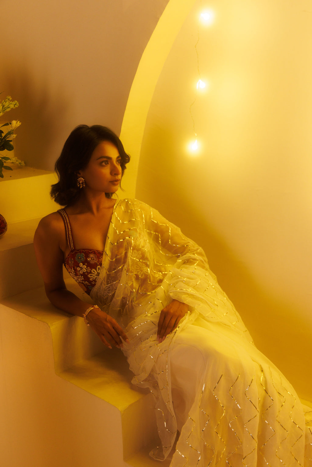 White Georgette Gota Saree
