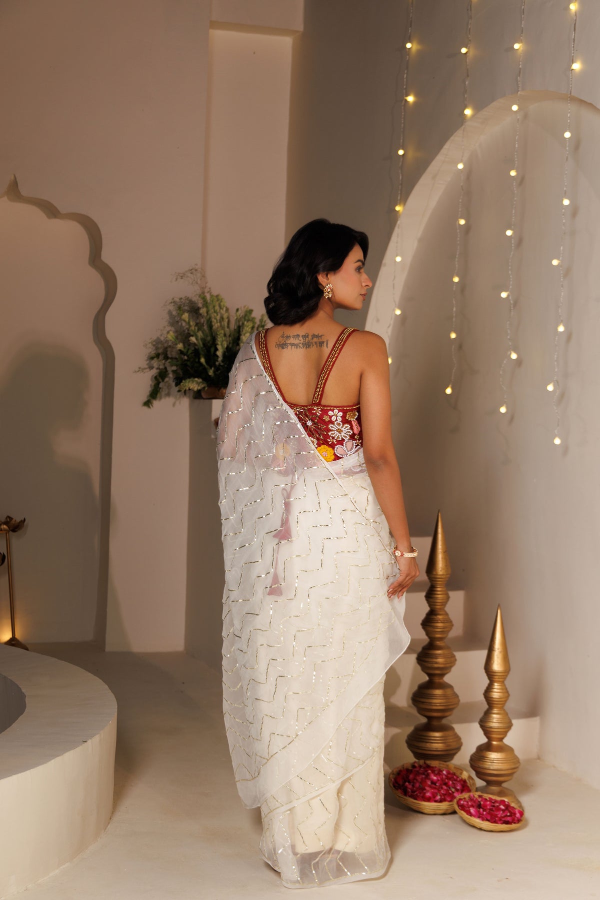 White Georgette Gota Saree