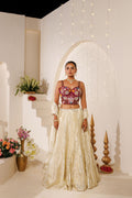 Off-White Tissue Lehenga with Wine Blouse