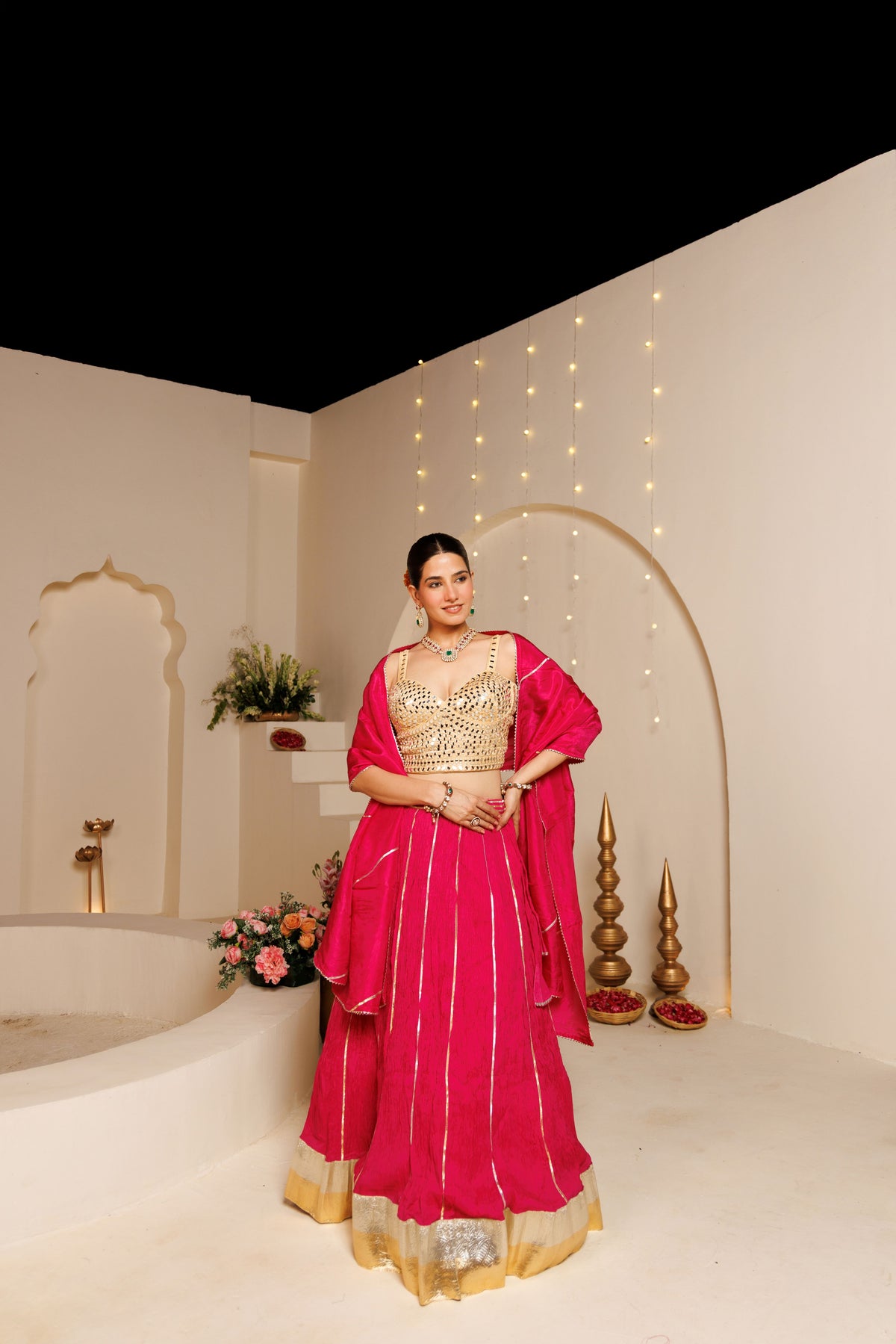 Pink Silk Crinkle Lehenga Set