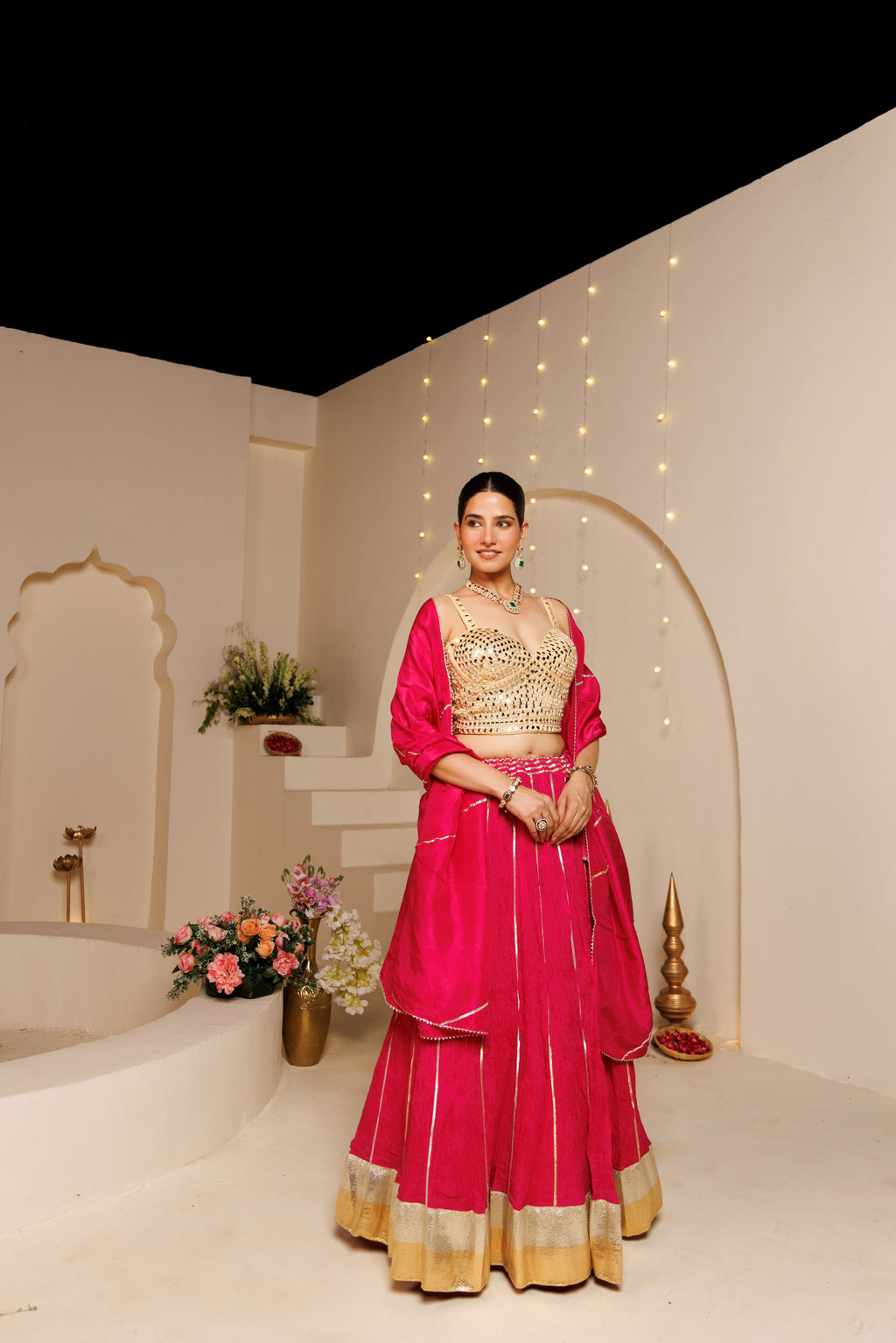 Pink Silk Crinkle Lehenga Set