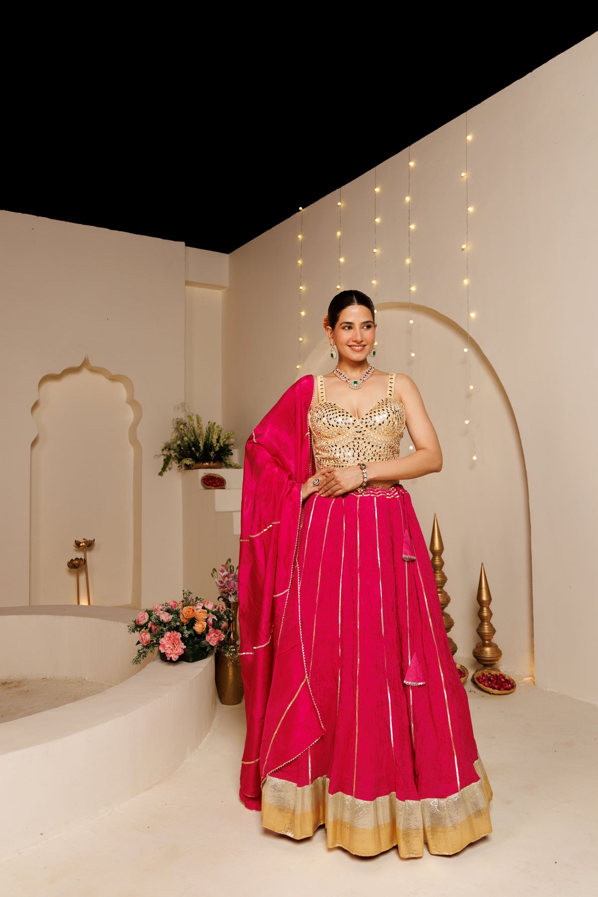 Pink Silk Crinkle Lehenga Set