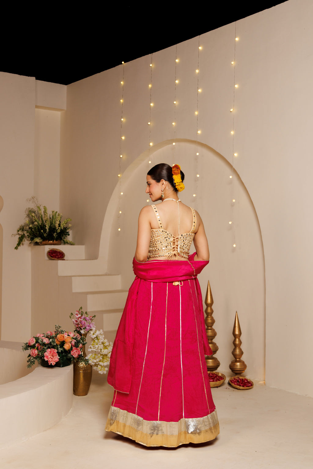 Pink Silk Crinkle Lehenga Set