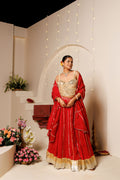Red Silk Crinkle Lehenga Set