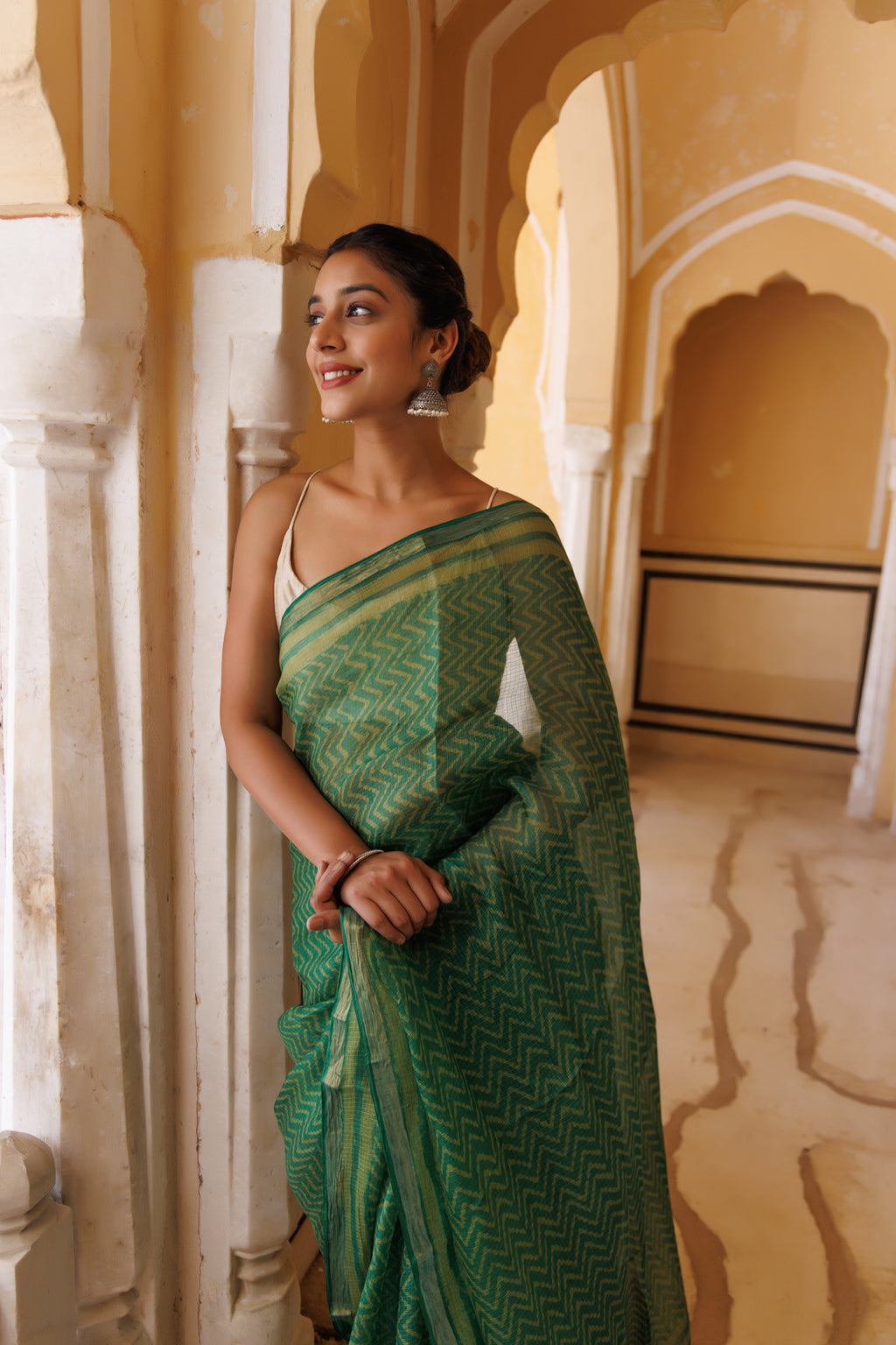 Green Pure Kota Silk Hand Block Printed Saree