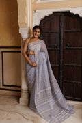 Grey Hand Block Printed Bagru Cotton Sustainable Saree