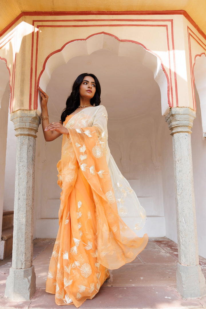 Peach Shaded Handcrafted Gota Patti Chiffon Saree