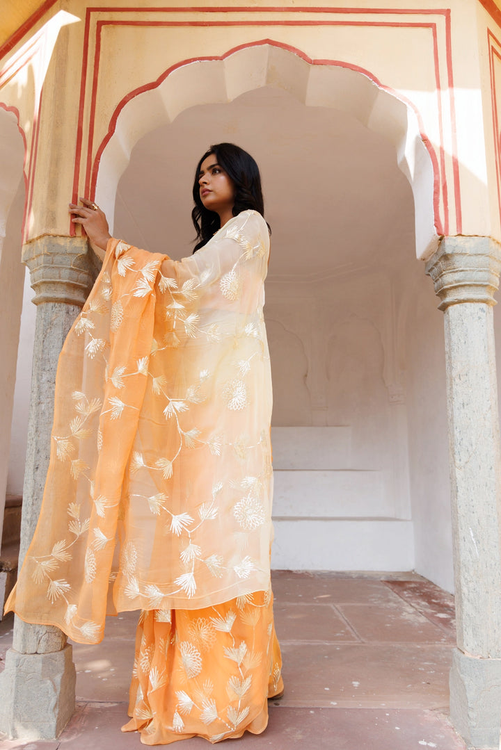 Peach Shaded Handcrafted Gota Patti Chiffon Saree