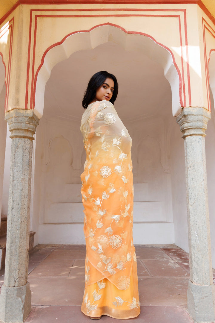 Peach Shaded Handcrafted Gota Patti Chiffon Saree