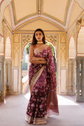 Wine Shaded Handwoven Zari Work Pure Kota Silk Saree