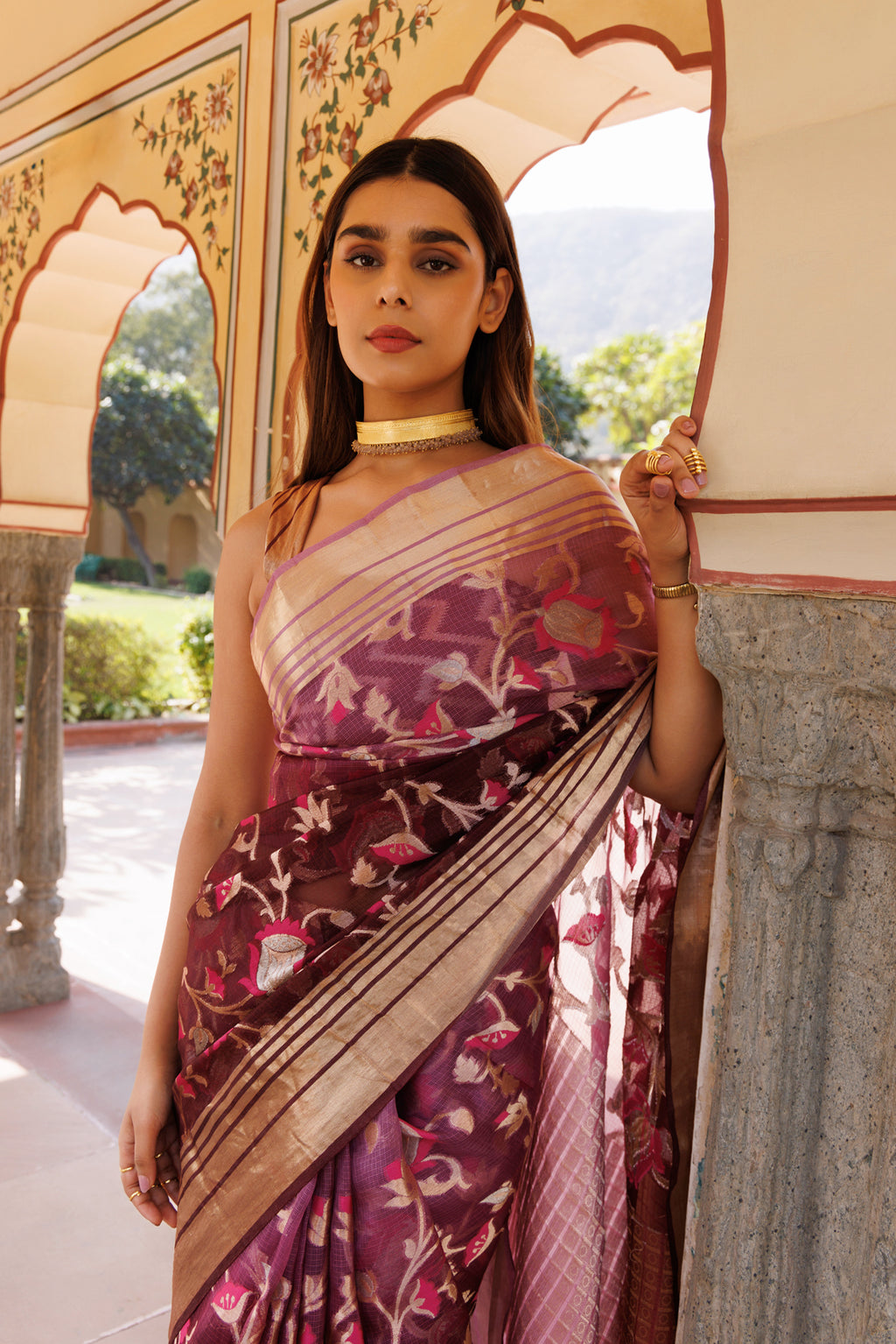 Wine Shaded Handwoven Zari Work Pure Kota Silk Saree