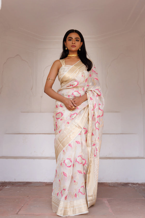 Off White Handwoven zari work pure kota silk Saree