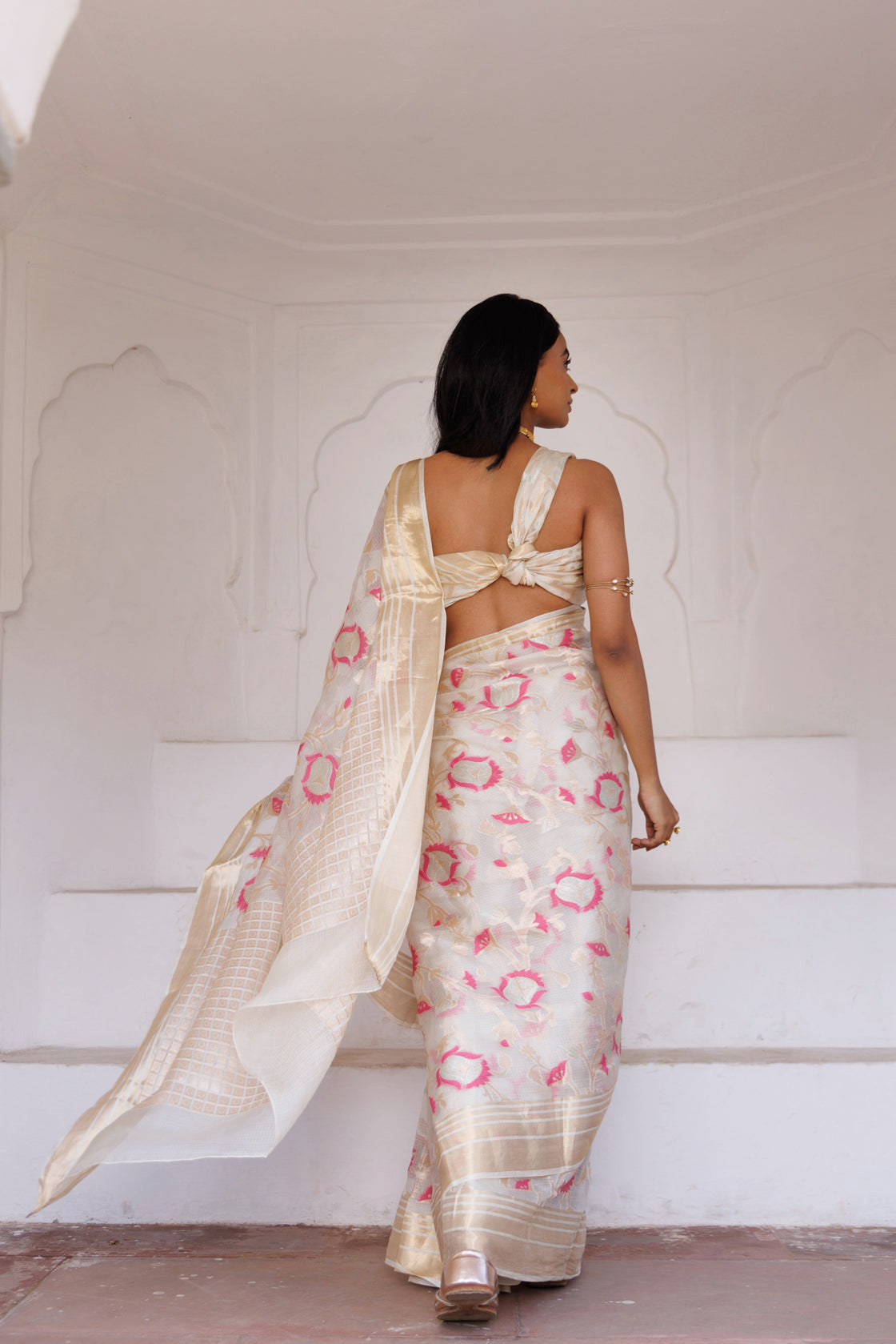 Off White Handwoven Zari Work Pure Kota Silk Saree