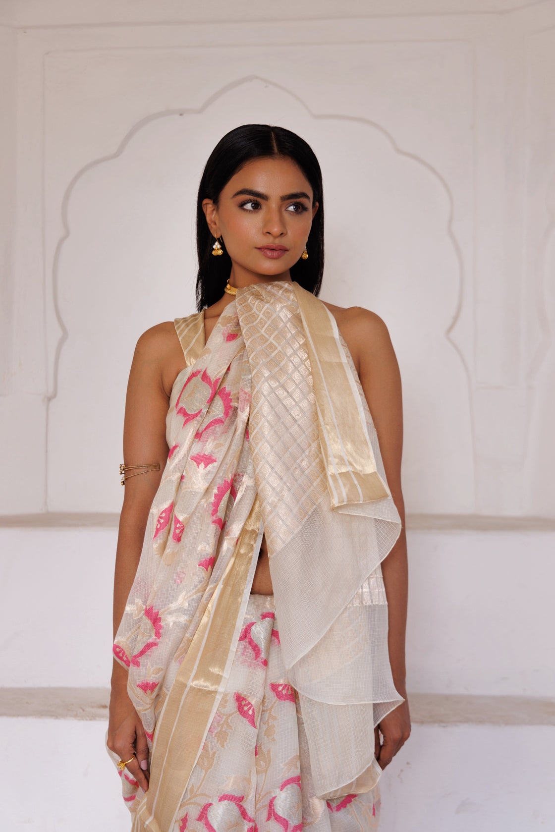 Off White Handwoven Zari Work Pure Kota Silk Saree