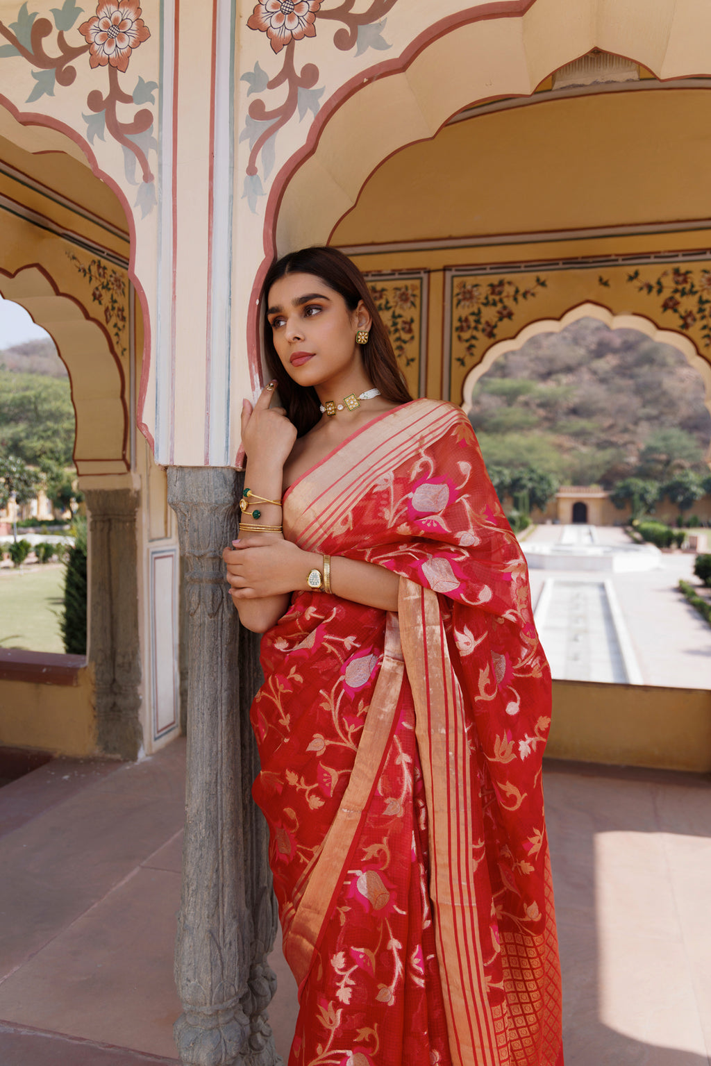 Red Shaded Hand Woven Pure Kota Silk Saree