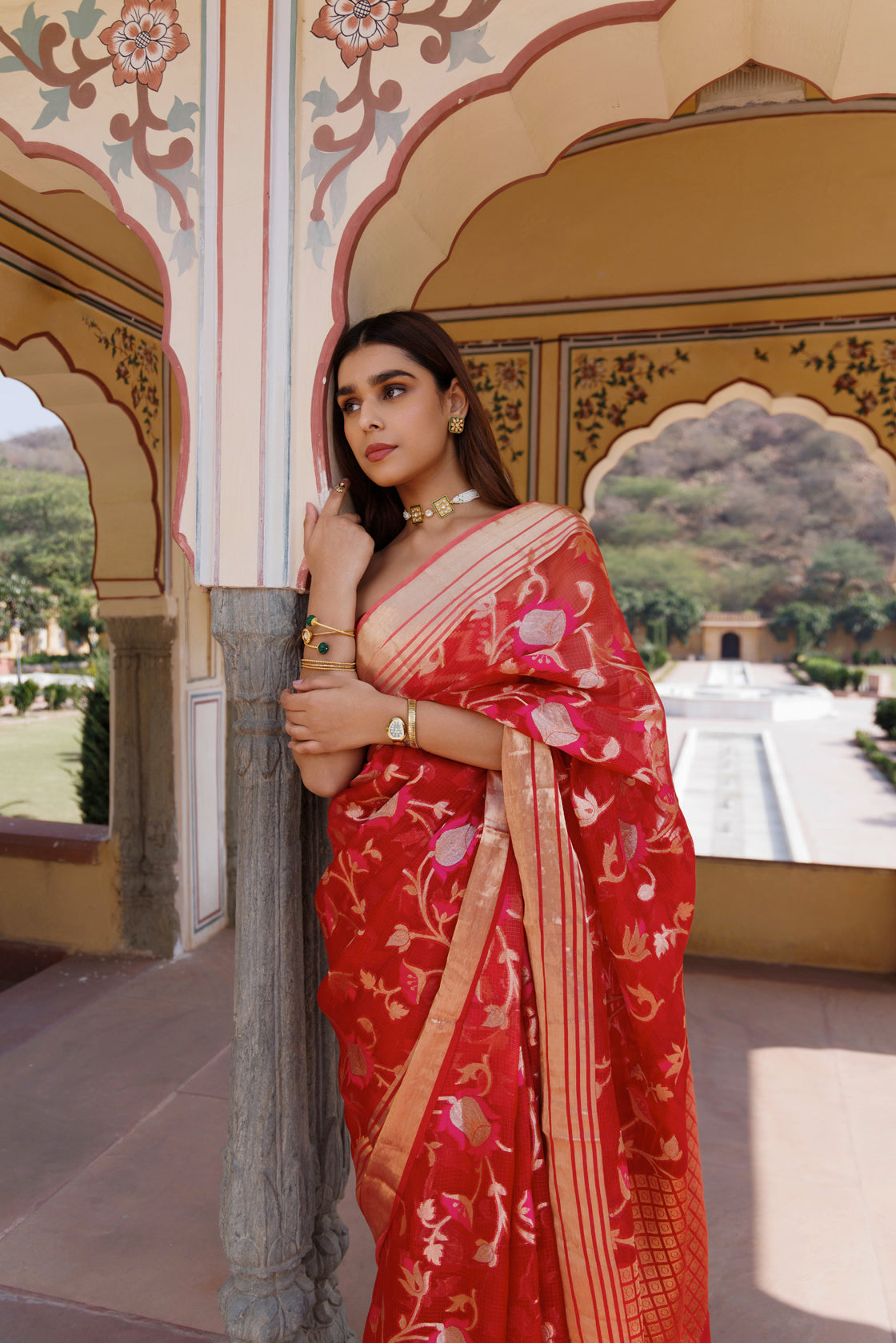Red Shaded Hand Woven Pure Kota Silk Saree