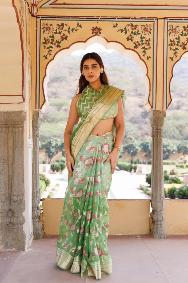 Green Handwoven zari work pure kota silk Saree