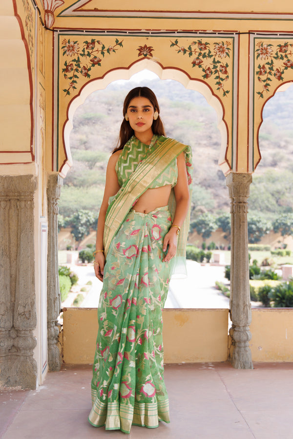 Green Shaded Hand Woven Pure Kota Silk Saree