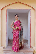 Pink Handwoven Ajrakh Bandhani Pure Silk Saree