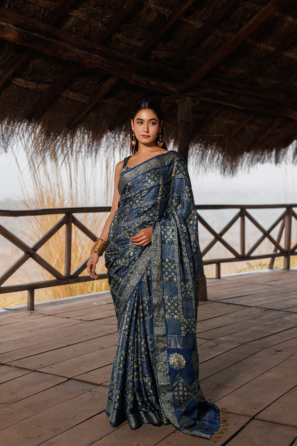 Blue Hand Woven Bandhani Silk Saree