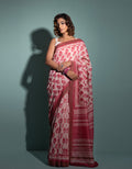 Pink Hand Block Printed Bagru Pure Chanderi Sustainable Saree