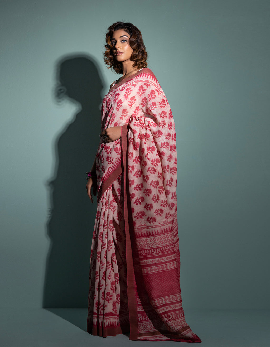 Pink Hand Block Printed Bagru Pure Chanderi Sustainable Saree