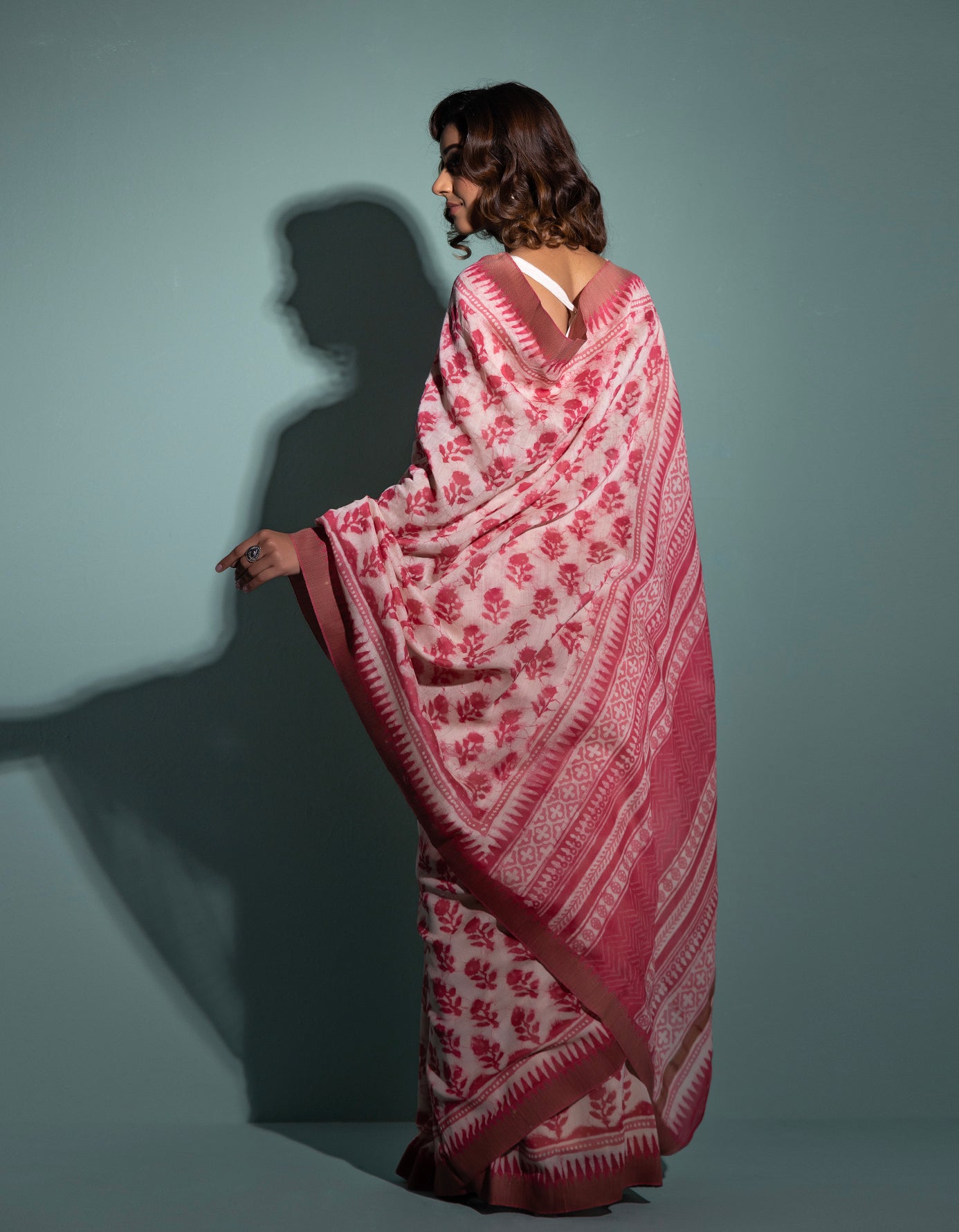 Pink Hand Block Printed Bagru Pure Chanderi Sustainable Saree
