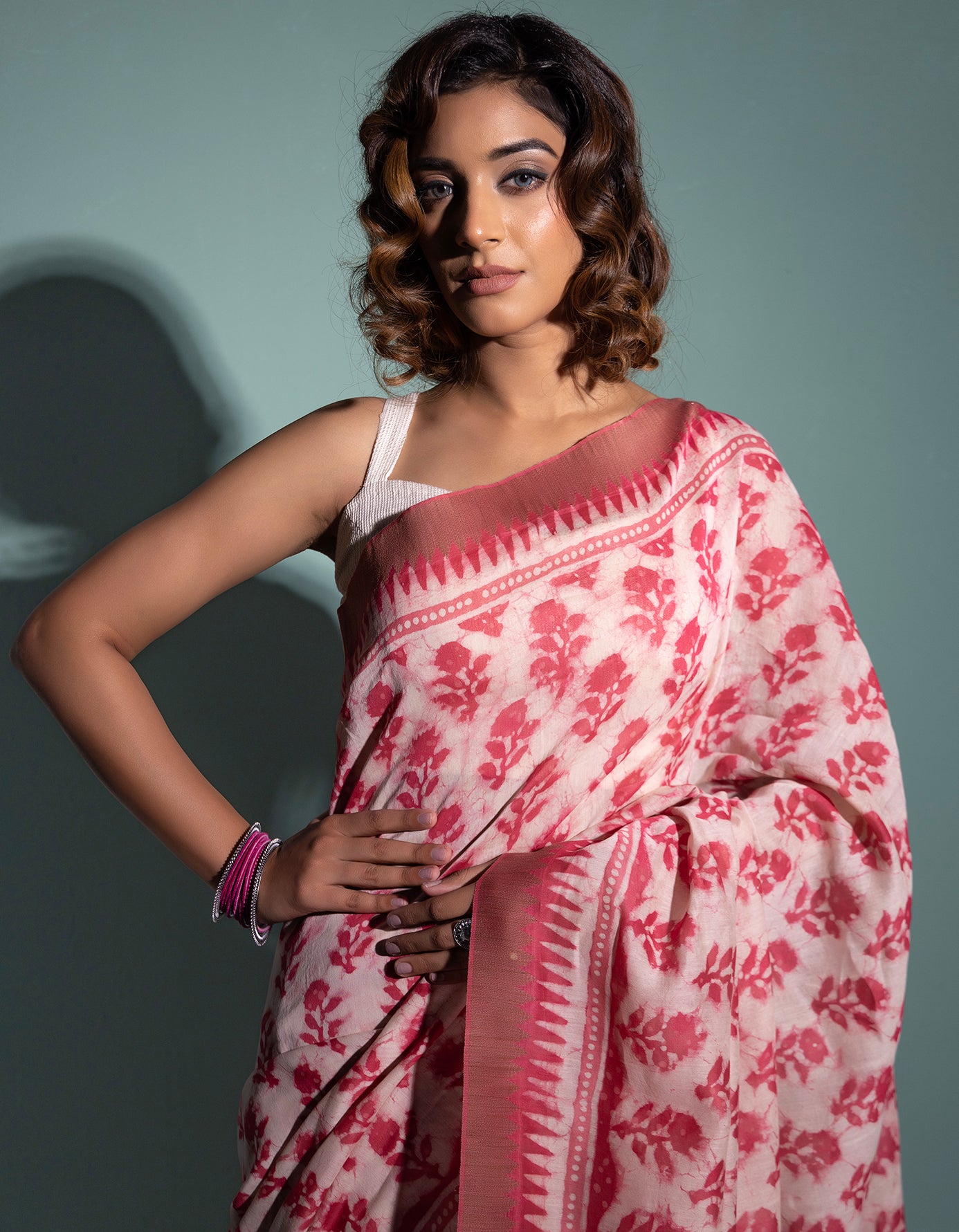 Pink Hand Block Printed Bagru Pure Chanderi Sustainable Saree