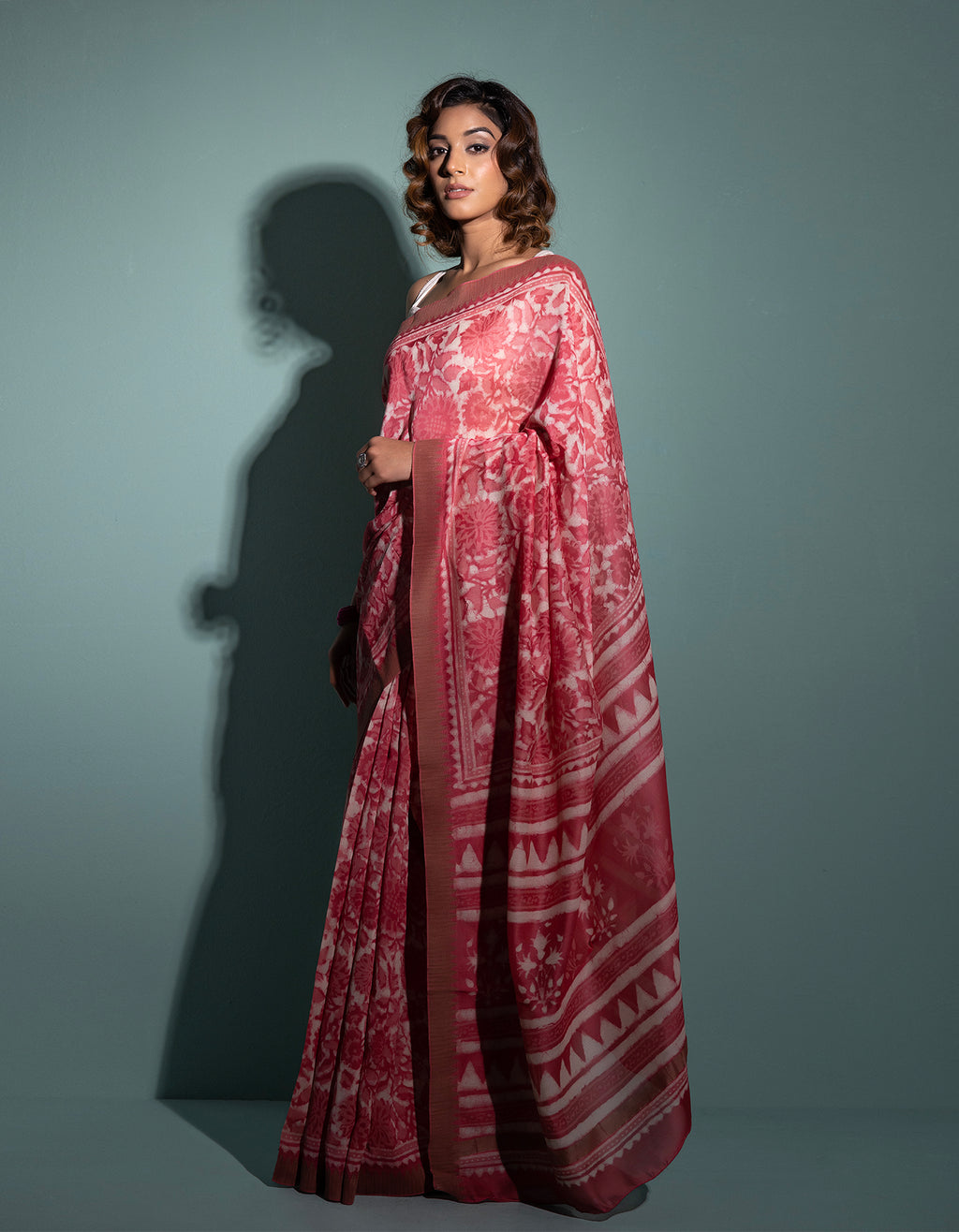 Pink Hand Block Printed Bagru Pure Chanderi Sustainable Saree