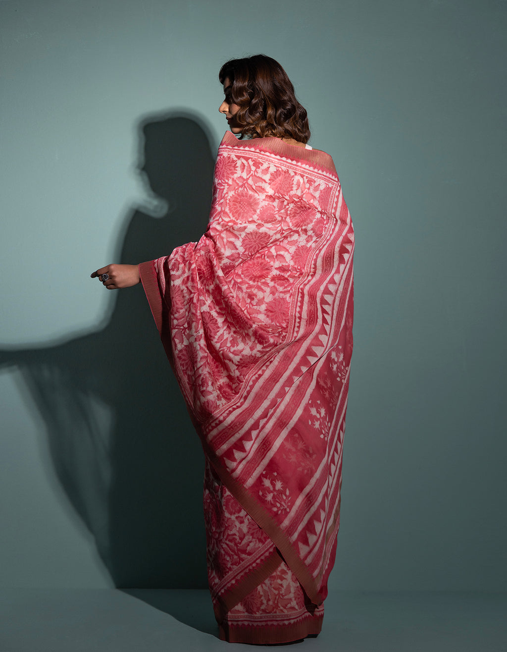 Pink Hand Block Printed Bagru Pure Chanderi Sustainable Saree