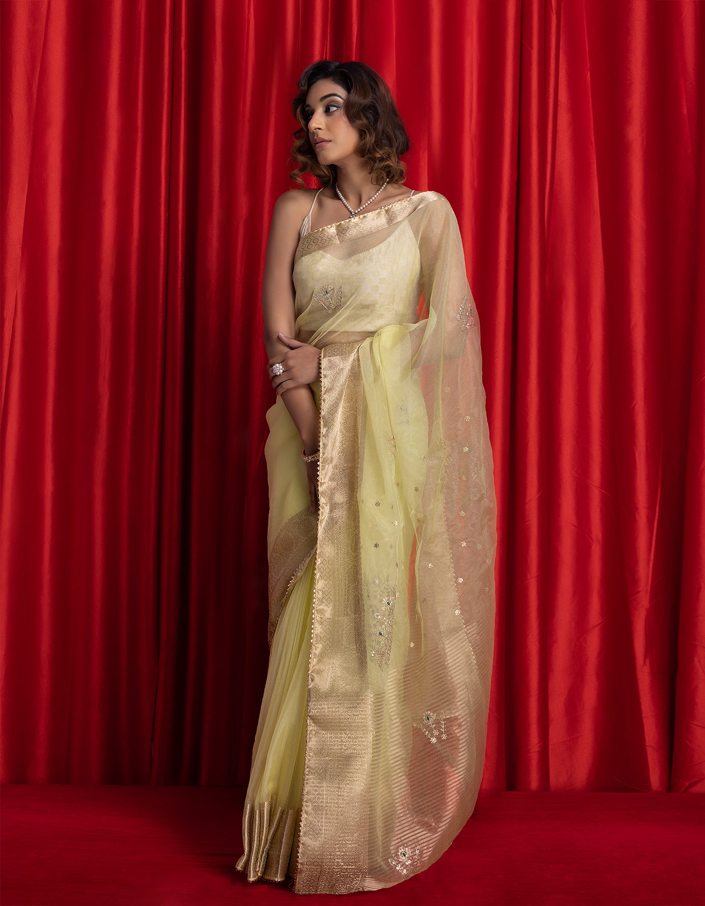 Lime Green Handcrafted Zari Woven Organza Banarasi Saree